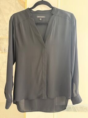 Banana Republic Black Sheer Long-Sleeve V-Neck Blouse